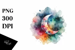 Colorful Watercolor Abstract Moon | Sublimation Clipart Product Image 3