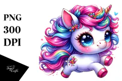 Cute Baby Unicorn Running PNG Product Image 1