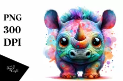 Colorful Layered Watercolor Cute Rhino with Eyes Product Image 3