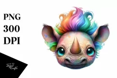 Colorful Layered Watercolor Cute Rhino with Eyes Product Image 3