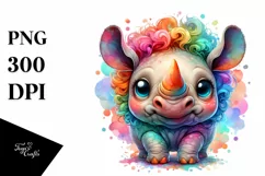 Colorful Layered Watercolor Cute Rhino with Eyes Product Image 3