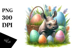 Digital Watercolor Baby Rhino Easter PNG Product Image 1