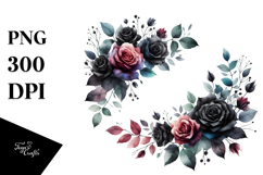 Watercolor Black Roses Frame | Clipart Product Image 1