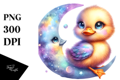 Colorful Baby Duck on Moon PNG Product Image 1