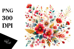 Colorful Red Flowers with Gold Insertions PNG Product Image 1