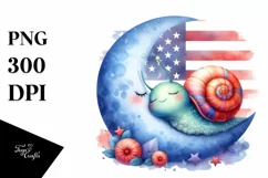 Colorful Baby Snail Sleeping on the Moon with USA Flag Product Image 1