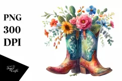 Watercolor Cowboy Boots Flower Pot Sticker Product Image 1