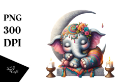 Cute Baby Elephant Moon PNG Product Image 1