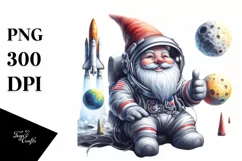 Gnome in Cosmonaut Suit on Moon | Sublimation | Clipart Product Image 1