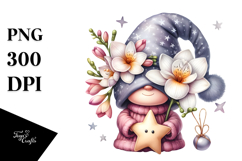 Cute GNOME with Big Hat and Freesia on Star PNG Product Image 1