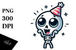Cute Skeletton with Birthday Hat PNG Product Image 1