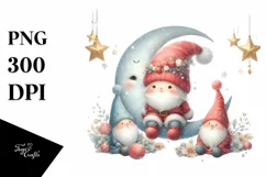 Vintage Santa with Gnomes on Moon PNG Product Image 3
