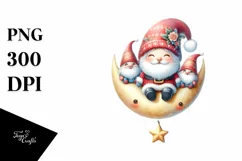 Vintage Santa with Gnomes on Moon PNG Product Image 3