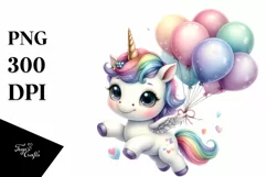 Cute Baby Unicorn Dancing Balloons Clipart Product Image 1