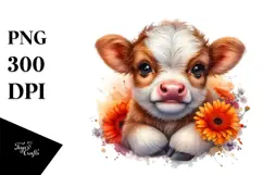 Smiling Cow with Gerbera, High-Res PNG Product Image 1