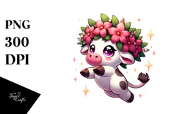 Cartoon Cow Flower Crown PNG Product Image 1