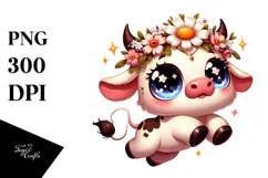 Whimsical Cow with Flower Crown PNG Product Image 1