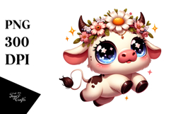 Whimsical Cow with Flower Crown PNG Product Image 1