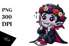 Whimsical Vampire with Flower Crown, Trending PNG Product Image 1