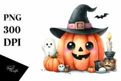 Cute Halloween Pumpkin Watercolor Clipart Product Image 3