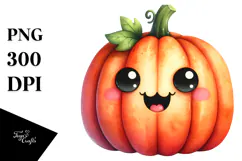Funny Watercolor Pumpkin Halloween Clipart Product Image 1