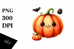 Cute Halloween Pumpkin Watercolor Clipart Product Image 1