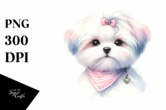 Watercolor Cute Maltese Pastel Sublimation Clipart Product Image 1