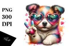 puppy with Heart Shaped Sunglasses PNG Product Image 1