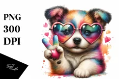 puppy with Heart Shaped Sunglasses PNG Product Image 1