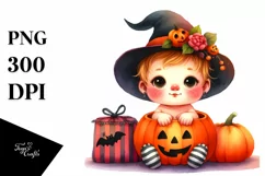 Baby Halloween Pumpkin Watercolor Clipart Product Image 3