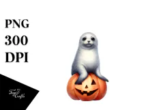 Halloween Seal on Moon, Transparent PNG Product Image 1