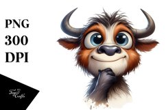 Expressive Thoughtful Ox Watercolor Clipart Product Image 3