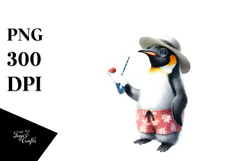 Penguin with Beachwear and Cocktail, High-Res PNG Product Image 1