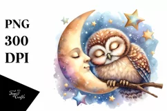 Watercolor Vibrant Baby Owl | Sleeping Moon Clipart Product Image 3