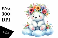 Cute Polar Bear with Flower Crown PNG Product Image 1