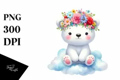 Cute Polar Bear with Flower Crown PNG Product Image 3