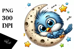 Colorful Baby Starling on Moon PNG Product Image 1