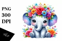 Colorful Elephant with Flower Crown PNG Product Image 3