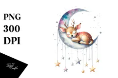 Cute Baby Deer Christmas Moon PNG Product Image 1
