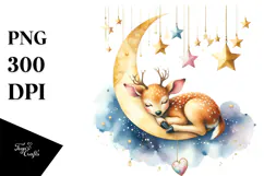 Cute Baby Deer Christmas Moon PNG Product Image 1