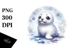 Cute Baby Seal Watercolor PNG Product Image 1