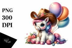Cute Baby Unicorn with Cowboy Hat and Baloons Product Image 3