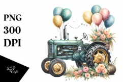 Vintage Tractor with Balloons in Watercolor Product Image 3