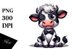 Cartoony Holstein Cow with Bow Tie PNG Product Image 1