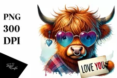 Highland Calf with Heart Sunglasses, PNG Product Image 1
