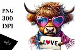 Highland Calf with Heart Sunglasses, PNG Product Image 1
