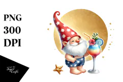Gnome Drinking Cocktail on Beach, PNG Product Image 1