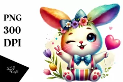 Winking Bunny with Heart Sign PNG Product Image 1