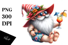 Whimsical Gnome Drinking Cocktail PNG Product Image 1