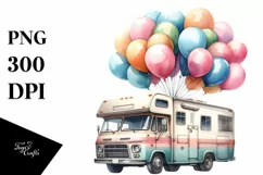Vintage RV with Balloons PNG Product Image 1